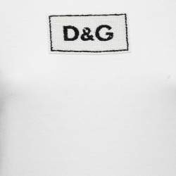 Pre Owned Dolce & Gabbana White Cotton Sequined Logo Patch T-Shirt XS
