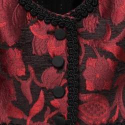 Pre Owned Dolce & Gabbana Red Floral Jacquard Embroidered Trim Cropped Vest XS