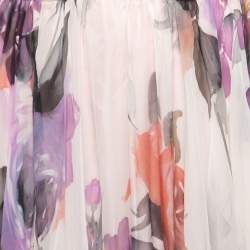 Pre Owned Dolce & Gabbana White Floral Printed Silk Ruched Strapless Gown S