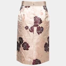 Pre Owned Dolce & Gabbana Light Pink Floral Jacquard Pencil Skirt M