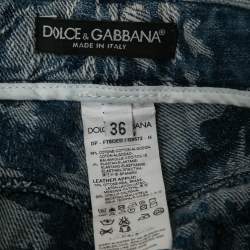 Pre Owned Dolce & Gabbana Blue Jacquard Denim Jeans XS Waist 24"