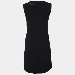 Pre Owned Dolce & Gabbana Black Logo Sequined Wool Sleeveless Shift Dress S