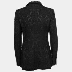 Dolce & Gabbana Black Floral Jacquard Lace Trim Blazer M