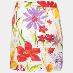 Pre Owned Dolce & Gabbana White Floral Jacquard Buttoned Mini Skirt S