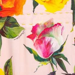 Pre Owned Dolce & Gabbana Pink Rose Printed Crepe Midi Dress L