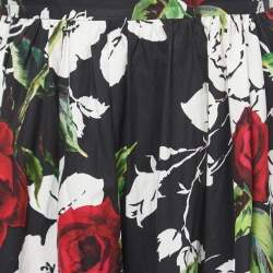 Pre Owned Dolce & Gabbana Black Floral Printed Cotton Flared Midi Dress M