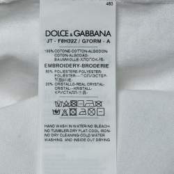 Pre Owned Dolce & Gabbana White Cotton Logo Print Rhinestone T-Shirt M