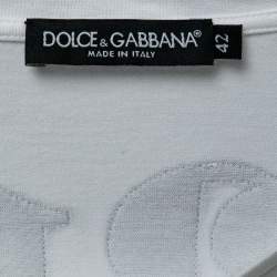 Pre Owned Dolce & Gabbana White Cotton Logo Print Rhinestone T-Shirt M