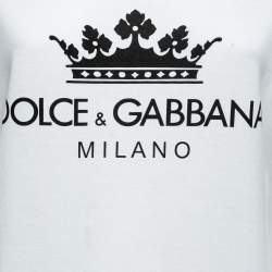Pre Owned Dolce & Gabbana White Cotton Logo Print Rhinestone T-Shirt M