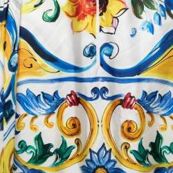 Pre Owned Dolce & Gabbana Multicolor Majolica Printed Silk Tassel Trim Asymmetric Skirt M