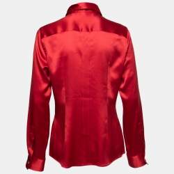 Pre Owned Dolce & Gabbana Red Stretch Silk Satin Button Front Shirt L