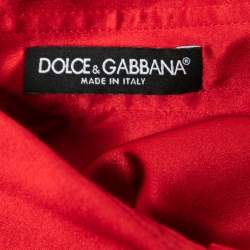 Pre Owned Dolce & Gabbana Red Stretch Silk Satin Button Front Shirt L