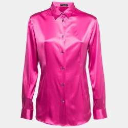 Pre Owned Dolce & Gabbana Pink Stretch Silk Satin Button Front Shirt L