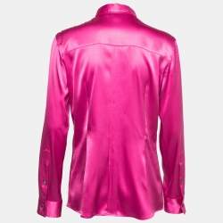 Pre Owned Dolce & Gabbana Pink Stretch Silk Satin Button Front Shirt L