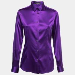 Pre Owned Dolce & Gabbana Purple Stretch Silk Satin Button Front Shirt M