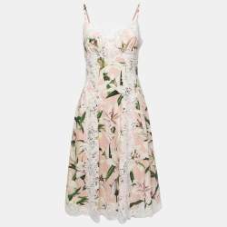 Pre Owned Dolce & Gabbana Pink Floral Print Silk Slip Midi Dress S