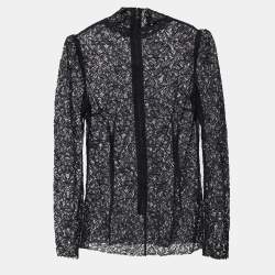 Pre Owned Dolce & Gabbana Black Lace High Neck Sheer Top M