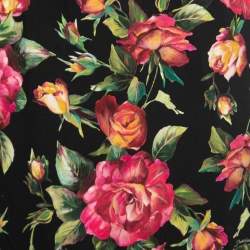 Pre Owned Dolce & Gabbana Black Floral Crepe Skirt M