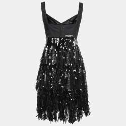 Pre Owned Dolce & Gabbana Black Sequin Fringe Embellished Lace Sleeveless Dress M
