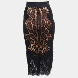 مملوكة مسبقًا Dolce & Gabbana Brown Leopard Print Silk & Lace Pencil Skirt XS