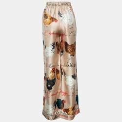مملوكة مسبقًا Dolce & Gabbana Beige Hen Printed Silk Pajama Trousers S