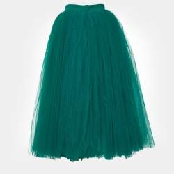 Pre Owned Dolce & Gabbana Green Tulle Midi Skirt S