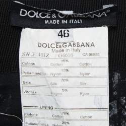 Pre Owned Dolce & Gabbana Black Tulip Print Silk Lace Trim Flared Skirt L