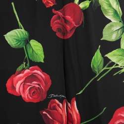 Pre Owned Dolce & Gabbana Black/Red Floral Print Silk Palazzo Pants M