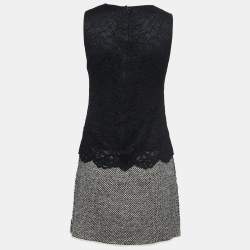 Pre Owned Dolce & Gabbana Black Tweed & Lace Overlay Sleeveless Shift Dress S