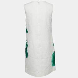 Pre Owned Dolce & Gabbana White Floral Jacquard Embroidered Shift Dress M