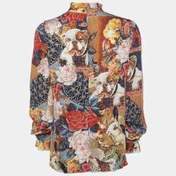 Pre Owned Dolce & Gabbana Multicolor Pixel Floral Printed Silk Top S