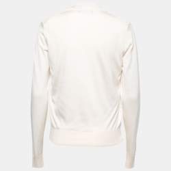 Pre Owned Dolce & Gabbana Cream Lace & Knit Rose-Button Cardigan & Top Set M