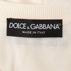 Pre Owned Dolce & Gabbana Cream Lace & Knit Rose-Button Cardigan & Top Set M