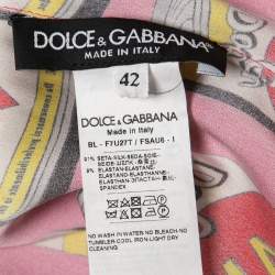 Pre Owned Dolce & Gabbana Pink Silk Amore Soup Can Short Sleeve Top M