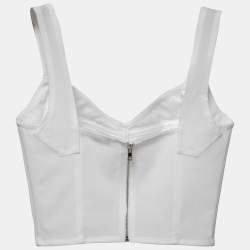 Pre Owned Dolce & Gabbana White Lace & Mesh Bustier Cropped Top M
