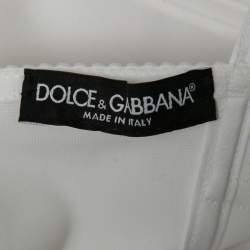 Pre Owned Dolce & Gabbana White Lace & Mesh Bustier Cropped Top M