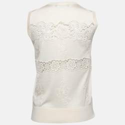 Pre Owned Dolce & Gabbana Cream Lace-Trim Sleeveless Knit Top M