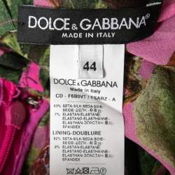 Pre Owned Dolce & Gabbana Pink Fig Print Silk Tie-Neck Midi Dress M