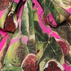 Pre Owned Dolce & Gabbana Pink Fig Print Silk Tie-Neck Midi Dress M