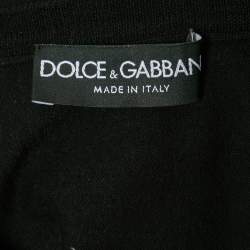 Pre Owned Dolce & Gabbana Black Wool Blend Neck-Tie Knit Top M