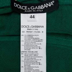 Pre Owned Dolce & Gabbana Green Ruched Tulle Lace Trimmed Gown M