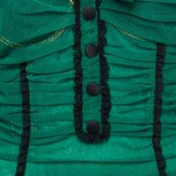 Pre Owned Dolce & Gabbana Green Ruched Tulle Lace Trimmed Gown M
