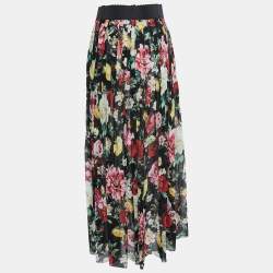 مملوكة مسبقًا Dolce & Gabbana Black Floral Printed Silk-Chiffon Pleated Maxi Skirt M