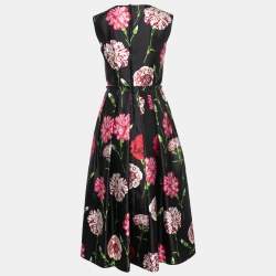 Pre Owned Dolce & Gabbana Black Floral Silk Mikado Midi Dress S