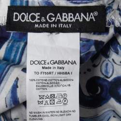 Pre Owned Dolce & Gabbana Blue Majolica Print Cotton Off-Shoulder Cropped Top S