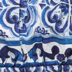Pre Owned Dolce & Gabbana Blue Majolica Print Cotton Off-Shoulder Cropped Top S
