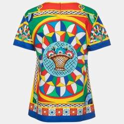 Pre Owned Dolce & Gabbana Multicolor Siciliano Carreto Print Cotton Top S