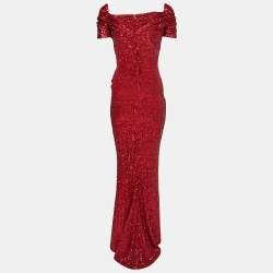 Pre Owned Dolce & Gabbana Metallic Red Sequins Long Gown S