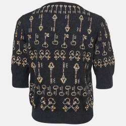 Pre Owned Dolce & Gabbana Grey Cashmere Embroidered Keys Buttoned Cardigan S