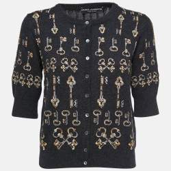 Pre Owned Dolce & Gabbana Grey Cashmere Embroidered Keys Buttoned Cardigan S